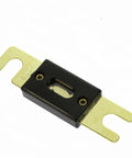 Gold Plated ANL Fuse Holder Inline Fuse Block for 1/0 AWG In And Out with Brass Hardware, black body, clear housing.