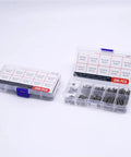 Mini 304 Stainless Steel Compression Springs Kit 0.3-0.4mm, two boxes with assorted sizes and organized compartments
