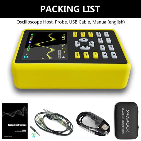 Pocket Sized Handheld Oscilloscope With 100MHz Bandwidth And 500MSaS Sampling For DIY Electronics Gearheads with accessories