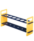 Large Plastic Test Tube Rack For Classroom Use with six slots, durable yellow sides and handles, ideal for science experiments