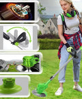 Person using Cordless 21V 4 in 1 Weed Eater With Brush Cutter Edger And Grass Trimmer Stringless Lightweight Garden Tool in yard
