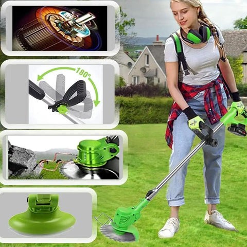 Person using Cordless 21V 4 in 1 Weed Eater With Brush Cutter Edger And Grass Trimmer Stringless Lightweight Garden Tool in yard