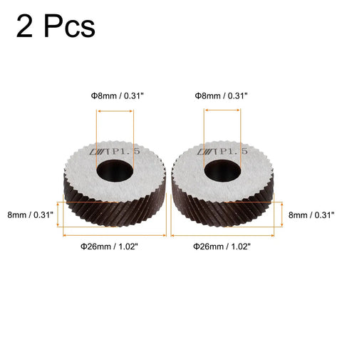 2 Pack 26x8x8mm Knurling Wheel Kit With 1.5mm Pitch Diamond Wheel Linear Knurl High Speed Steel Ultra Precision 0.005 Tolerance