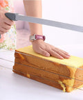 Using Adjustable Cake Leveler And Wire Slicer For Even Layer Cakes Pro Grade Stainless Steel Cutter on rectangular cake