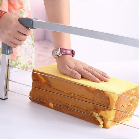 Using Adjustable Cake Leveler And Wire Slicer For Even Layer Cakes Pro Grade Stainless Steel Cutter on rectangular cake