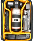 35L Hiking Camera Backpack With Removable Inner Insert showing camera, lenses, and gear compartments