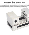 TMY Q50 High Precision Fast Acting Flat Vise And Right Angle Milling Bench Fixture For Surface Grinding with V-shaped deep groove jaws.