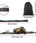 2 Pack 2 Inch Auto Retractable Ratchet Straps With S Hooks, Heavy Duty 15ft Self Retracting Tie Down Straps show length and dimensions