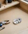Hidden Cabinet Hinges With 90 Degree Flip No Squeak That Snap Open Smoothly zinc alloy on wooden desk with tools nearby