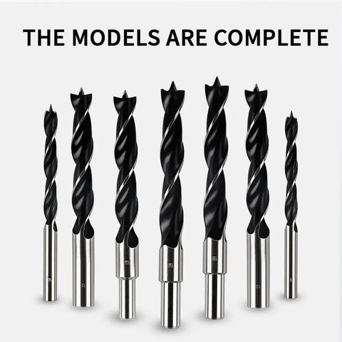 Pro 6 Pc Woodworking Drill Bit Set With Precision Three Point Hole Opener and Punching Tool for Electric or Hand Drills in various sizes.