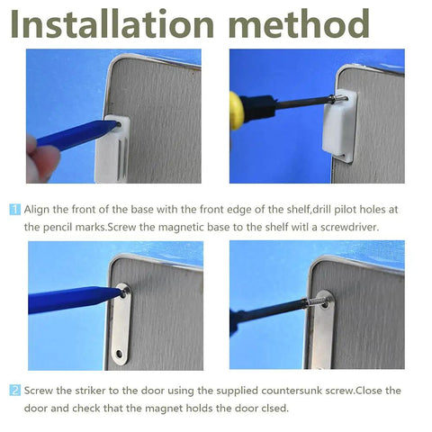 Installation method for 12 Pack Beefy Magnetic Cabinet Door Catches For Kitchen And Bathroom White 15 Lb Strong Pull Closures