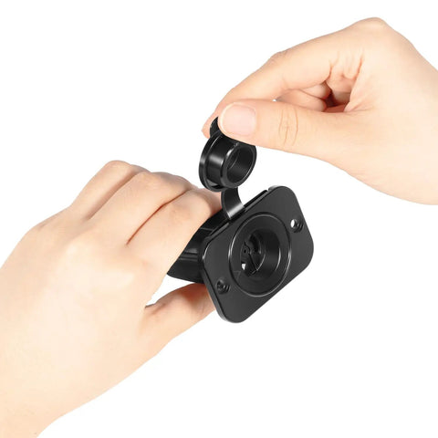 Hands holding 12V Downrigger Receptacle With Waterproof Cap For Scotty Depthpower Electric Downriggers Replacement Socket 2126.