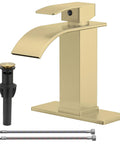 Brushed Gold Waterfall Bathroom Faucet For Vanity Deck Mounted Single Hole Or 3 Hole Single Handle Lavatory Mixer Tap with fittings