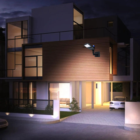 Modern building with LED street light using 2 Pack Slip Fitter Adapter Bracket For 90 Degree Wall Mounts L Shape Tenon Adapters.