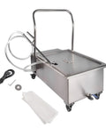 Heavy Duty Commercial Fryer Filter Machine For Restaurant 55L Oil Strainer with stainless steel frame and hose attached.