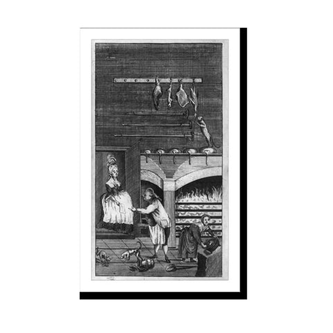 Old School Retro Kitchen Scene Vintage Black And White Antique Wall Art Print Framed In Black Wood With A Woman Scrubbing A Pot And A Cook Classic Office Decor 17x22