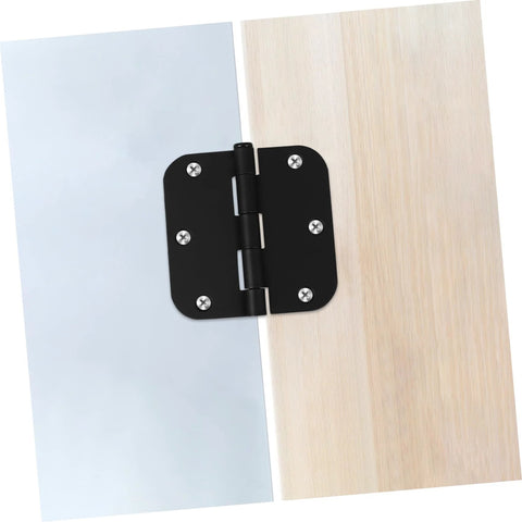 Artibetter 2-piece black rounded-corner iron cabinet hinge, mounted between wood and metal panels.