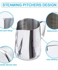 32 Oz Milk Frothing Pitcher for Espresso and Latte Art Stainless Steel 304 Jug with features and design details