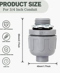 Heavy Duty 3/4 Inch Liquid Tight Connector 15 Pack PVC Electrical Conduit Fittings shown with dimensions for 3/4 inch conduit.