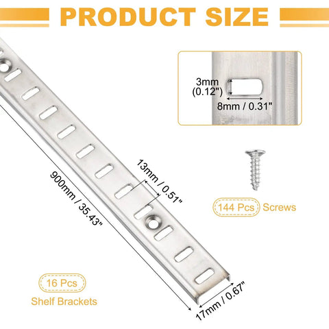 16 Pack Adjustable Shelf Brackets For 35.4 Inch Shelf Track Stainless Steel Wall Shelves Standards And Supports