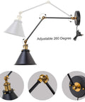 Black Swing Arm Wall Lamp With Antique Brass Finish, 2-in-1 Plug-In Or Hardwire Wall Sconce, adjustable arm detail