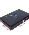 Rock Solid Mini UPS Battery Backup With 8800mAh Capacity showing black exterior, multiple ports, and dimensions for modem power protection.
