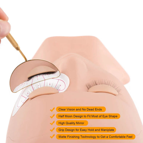Half Moon Lash Mirror For Eyelash Extensions Large Viewing Window High Definition Clarity Easy To Use Tool For Precise Lashes Fits All Eye Shapes Remove Protective Film Before Use, gold