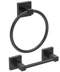 Matte Black Toilet Paper Holder Towel Ring Bathroom Accessories Hardware Set With Double Post Pivoting Roll Holder Wall Mounted