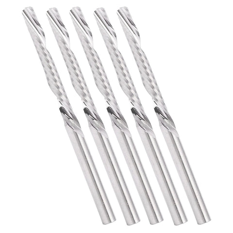 Five silver tungsten steel straight-shank end mills, 5-piece set.
