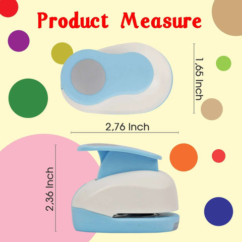 Dimensions of 1 Inch Circle Hole Punch Lever Tool For Crafting And Scrapbooking shown with side and top view measurements