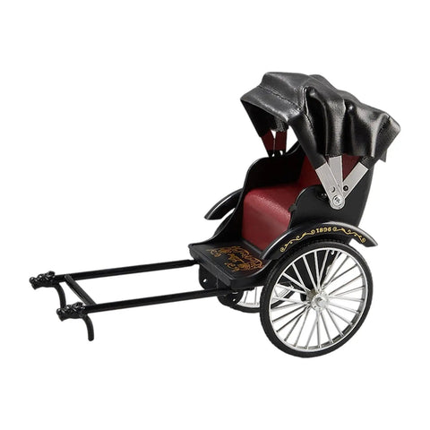 Heavy Duty Alloy Vintage Rickshaw Model With Old School Charm And Historical Precision Solid Metal Antique Tricycle Figurine for desk display.