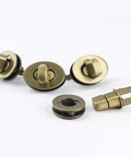 Jersvimc bronze oval turn-lock purse hardware, set of 5 with plates and posts, 0.9 x 0.7 in