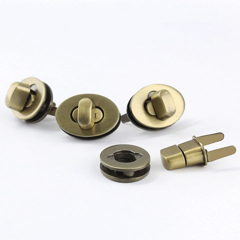 Jersvimc bronze oval turn-lock purse hardware, set of 5 with plates and posts, 0.9 x 0.7 in