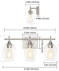 Dimensions of Three Light Brushed Nickel Vanity Light For Bathroom Over Mirror Glass Wall Mount Dimmable Modern Vanity Lighting