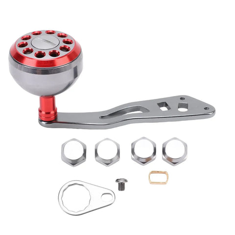 Upgrade Your Gear With This Sweet Pongnas Aluminum Alloy Baitcasting Reel Power Handle, Featuring A Lightweight Ergonomic Grip Knob And Universal Fit Kit For Smooth Casting Action Perfect For Red Fishing Adventures. Red aluminum alloy baitcasting reel power handle kit with grip knob and mounting hardware