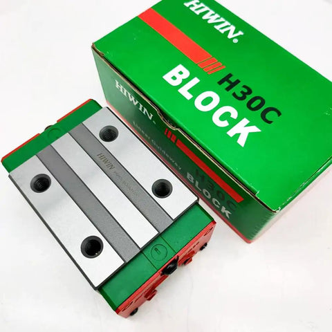 HGH30 Linear Block and Carriage Set With HGH30CA Rail For CNC Machines, Beefy High Speed And Heavy Load, Rock Solid Rigidity, Precise Motion System, Custom Length Cuts Available, Durable Linear Guide For Precision Grinding. HIWIN HGH30 block on box.