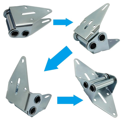 Beefy Heavy Duty Garage Door Hinges 14-Gauge Steel With Galvanized Finish Direct Replacement Pair Durable Rust-Resistant Hinges For Sturdy Door Support Ideal For Heavy Doors And Quick Easy Install, 2-pack shown from multiple angles