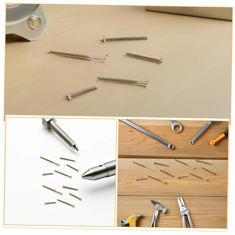 100 Pcs M6 Round Head Socket Screws And Nuts Kit Zinc Coated Furniture Bolts displayed with tools on wood surface.