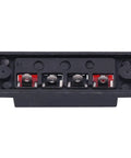 Front view of 4 Way Speaker Connector Spring Loaded Terminal Kit Black ABS Metal Build for Easy Wiring Handles Zero to Two Hundred Fifty Volts Three Amps
