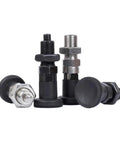 Badass Heavy Duty Stainless Steel Locating Pins And Indexing Plungers Featuring Fine Thread M10 M12 Lock Screws in various angles.