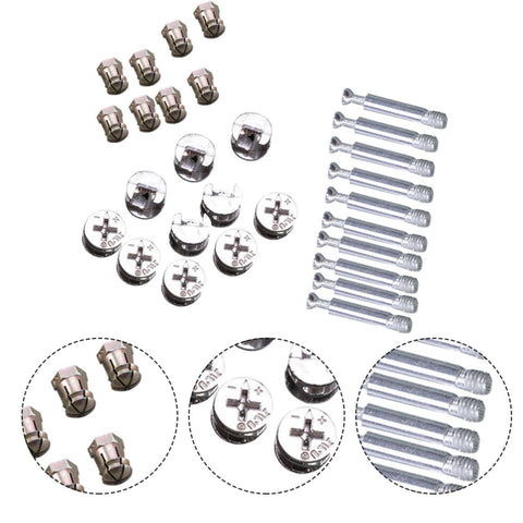 Furniture Connecting Cam Bolt Nuts Set with locking cam fittings for cabinets, 24 pieces iron and aluminum alloy hardware
