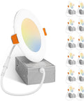12 Pack 4 Inch LED Recessed Lights With 3 CCT Selectable 3000K 4000K 5000K Ultra Thin Slim Downlights With Junction Box 10W Equivalent