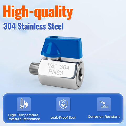 CTJfyrdian 2-pack 1/8in stainless steel ball valve with blue lever; 304 stainless, male x female NPT