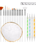 Nail Art Brush Kit 22 Piece Set With 2 Way Acrylic Silicone Engraving Pens Dotting Tools And Resin Nail Art Palette for DIY