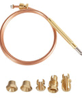 Gas thermocouple kit with 900mm copper tube and brass probe; includes five universal adapter nuts.