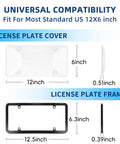 Diagram showing dimensions of Unbreakable License Plate Covers With Screws, Impact Resistant ABS Front And Rear Protectors for cars.