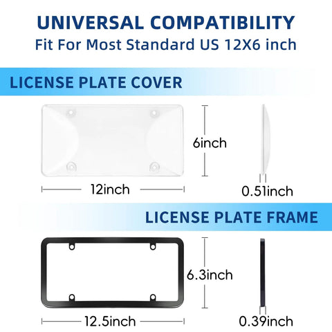 Diagram showing dimensions of Unbreakable License Plate Covers With Screws, Impact Resistant ABS Front And Rear Protectors for cars.