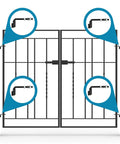 Skelang 5/8 inch J-bolt gate hinges; front view on double metal gates, four hinges, 2000 lb capacity.