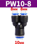 PW10-8 Y-shaped Push To Connect Pneumatic Fittings Kit For Air Water And Oil Hoses, 8mm and 10mm sizes, variety pack available
