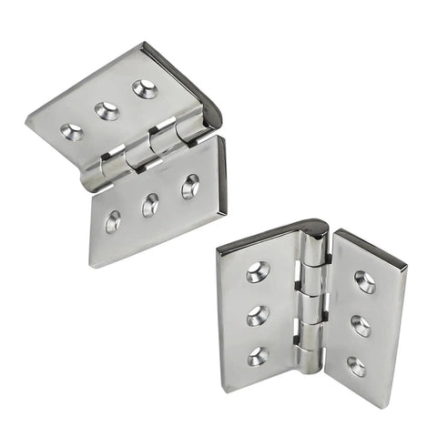 Beefed-Up 4 Inch Stainless Steel Folding Butt Hinges, 2-4 Pack, 6-Hole, Marine Grade Cast Stainless, angled view, white background